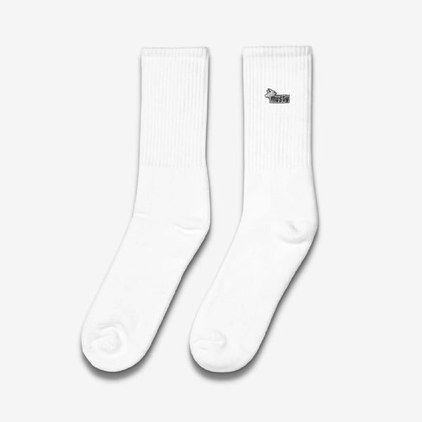 MUSTY EMBROIDERED SOCKS - WHITE - Amustycow