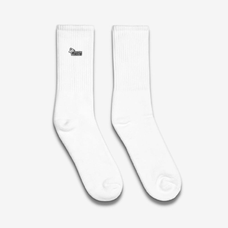MUSTY EMBROIDERED SOCKS - WHITE - Amustycow